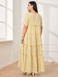 SHEIN Vestido smock floral de margarita de guingán bajo con fruncido - Amarillo - Ver 2