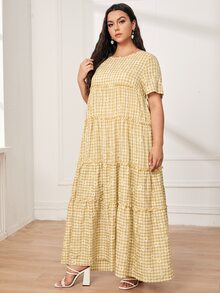 SHEIN Vestido smock floral de margarita de guingán bajo con fruncido - Amarillo - Ver 4