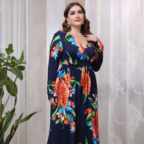 

Plus Floral Print Wrap A-line Dress, Multicolor