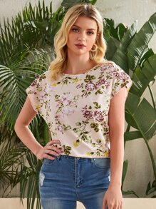 SHEIN LUNE Batwing Sleeve Floral Print Top - Multicolor - View 1