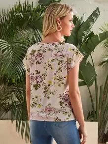 SHEIN LUNE Batwing Sleeve Floral Print Top - Multicolor - View 2