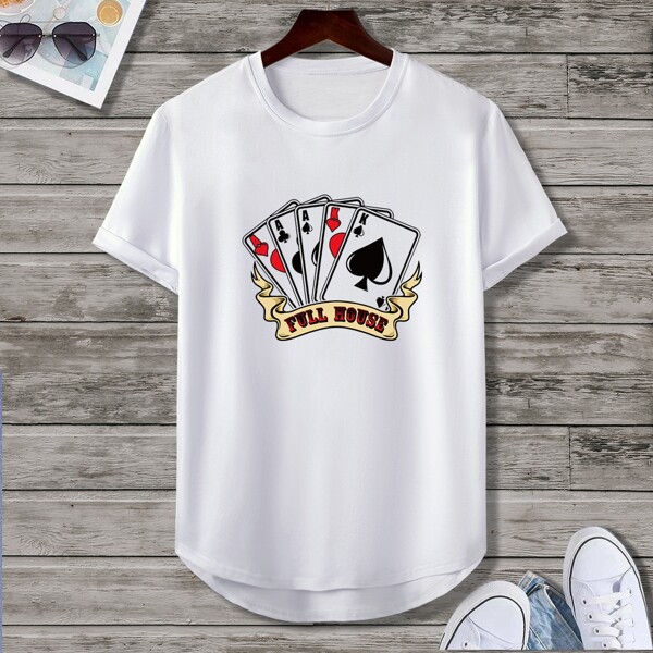 

Men Playing Cards Print Short Sleeve Tee, White