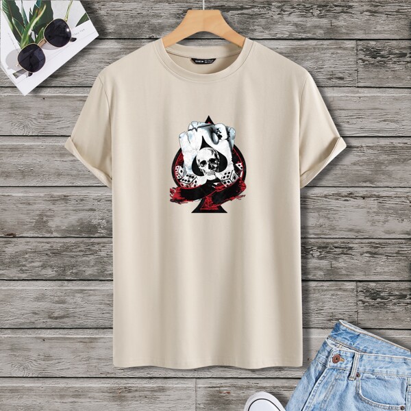 

Men Skull Print Tee, Khaki
