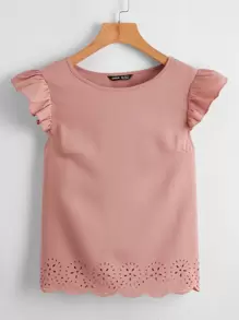 SHEIN Clasi 荷葉邊鏤空上衣 - 藕粉色 - 查看 2