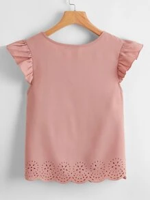 SHEIN Clasi 荷葉邊鏤空上衣 - 藕粉色 - 查看 3