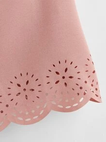 SHEIN Clasi 荷葉邊鏤空上衣 - 藕粉色 - 查看 5