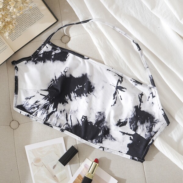 

Tie Dye Halter Top, Black and white