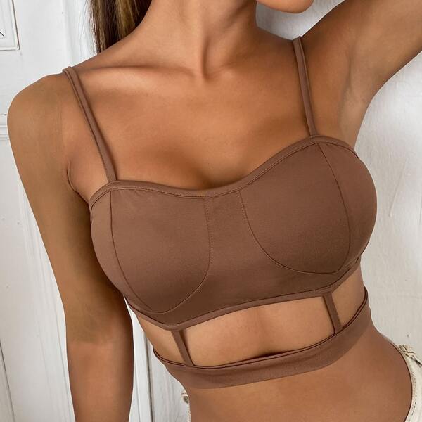 

Solid Cut-out Cami Crop Top, Mocha brown
