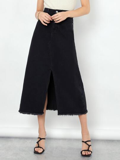 SHEIN Split Hem High-waisted Denim Skirt