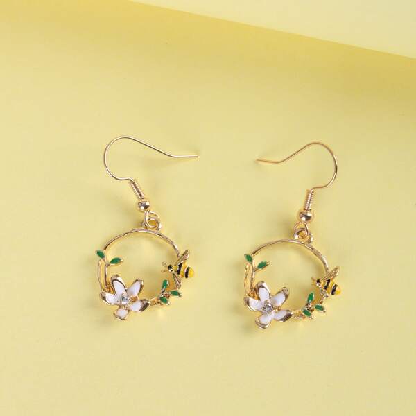 

Flower & Bee Decor Drop Earrings, Multicolor