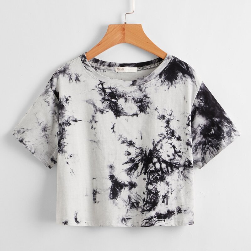 

Tie Dye Crop Tee, Black and white