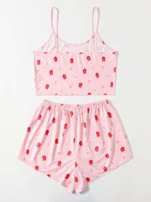 Conjunto de pijama con estampado de dibujos animados y estrella - Rosa Pálido - Ver 2