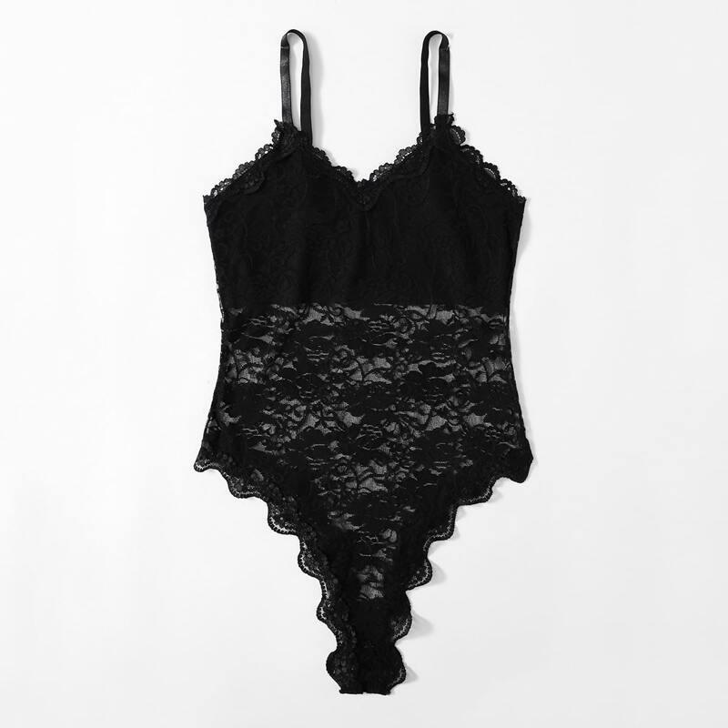 

Contrast Lace Cami Bodysuit, Black