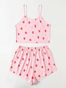 Conjunto de pijama con estampado de dibujos animados y estrella - Rosa Pálido - Ver 3