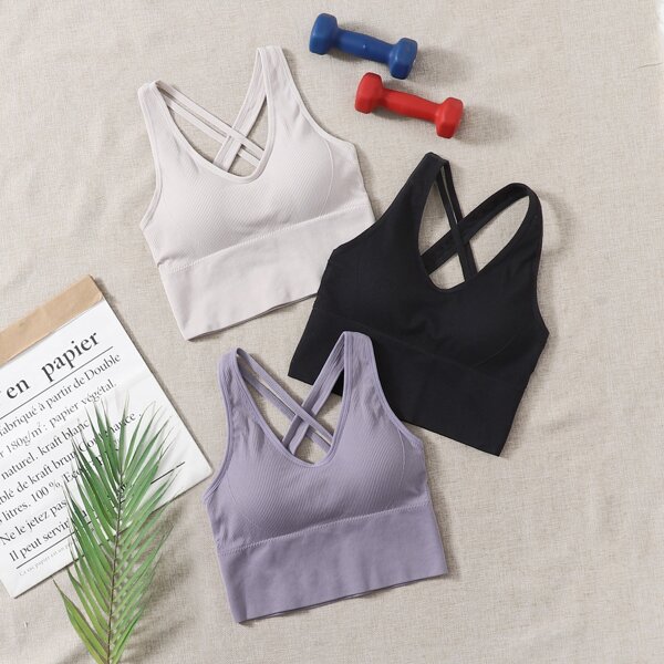 

3pc Crisscross Back Seamless Sports Bra Set, Multicolor