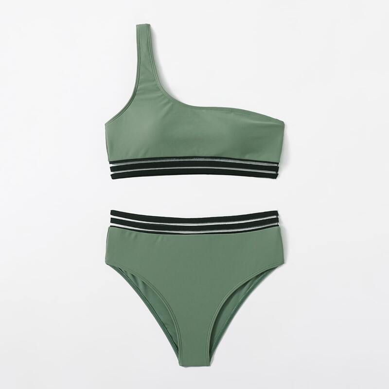 

Striped Tape Bikini Swimsuit, Army green
