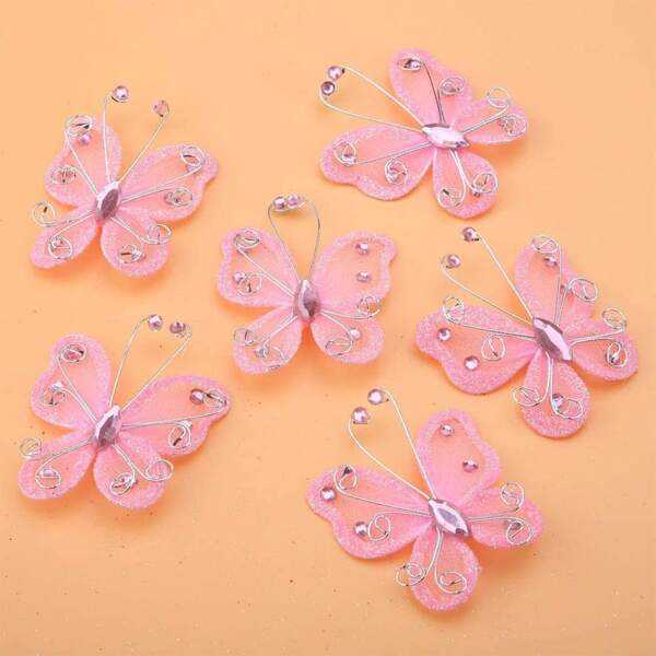 

12pcs Lace Butterfly Party Decoration, Pink
