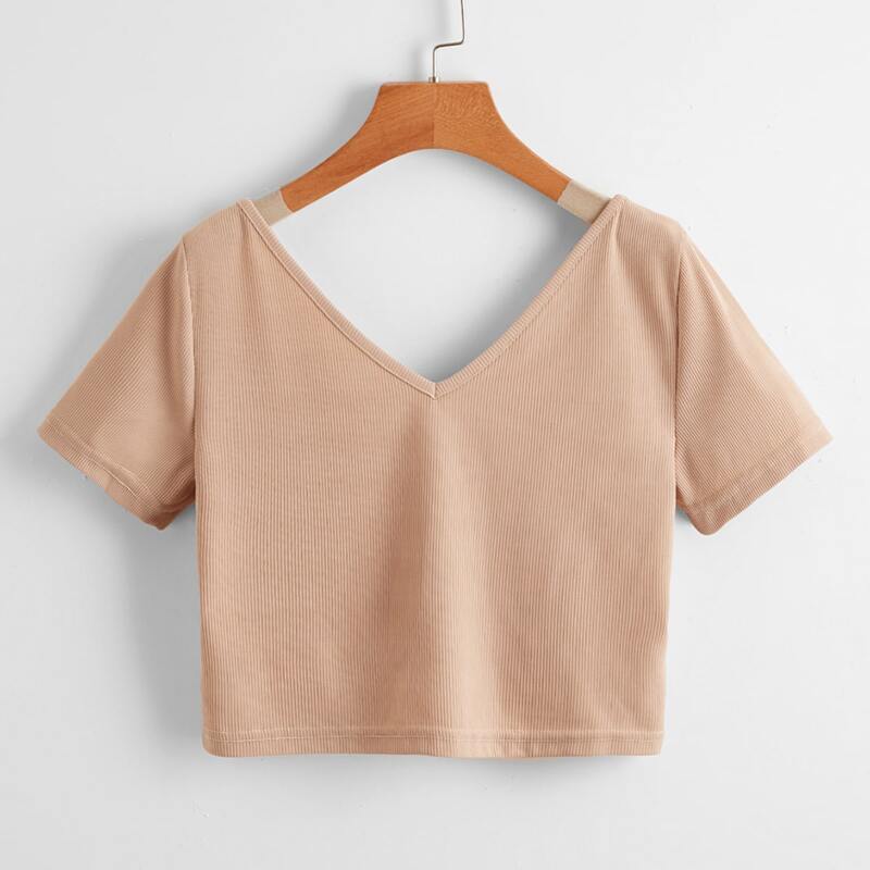 

Solid Ribbed Crop tee, Apricot