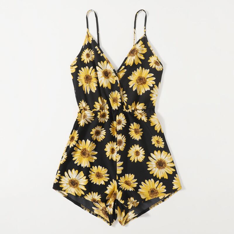 

Sunflower Print Cami Romper, Multicolor