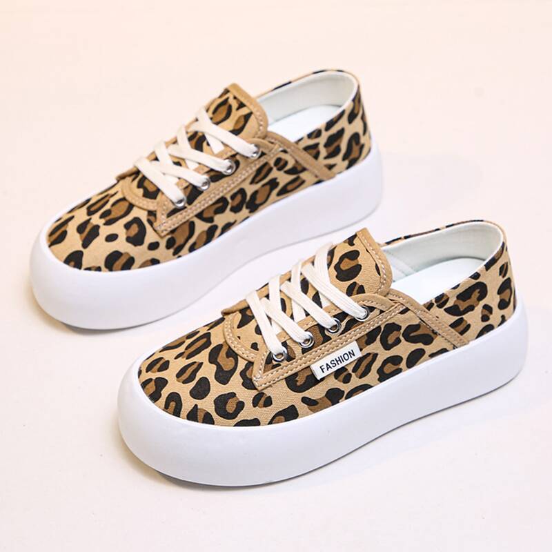 

Leopard Lace-up Canvas Sneakers, Brown