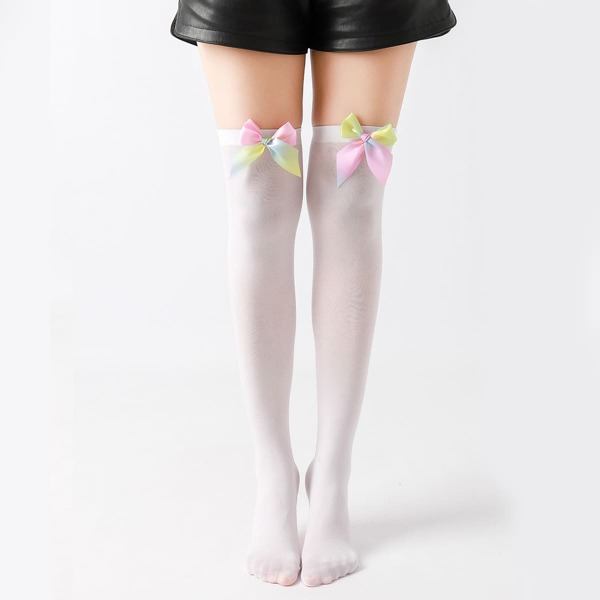 

Bow Knot Decor Over The Knee Socks, White
