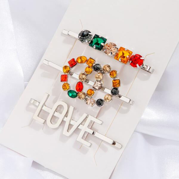 

3pcs Rhinestone Decor Hair Clip, Multicolor