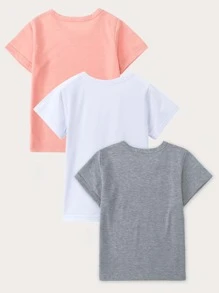 SHEIN Young Girl 3 Packs Cartoon And Letter Graphic Tee - Multicolor - View 2