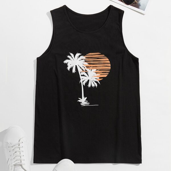 

Men Tropical Tank Top, Black