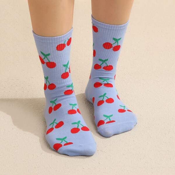 

Fruit Print Crew Socks, Blue
