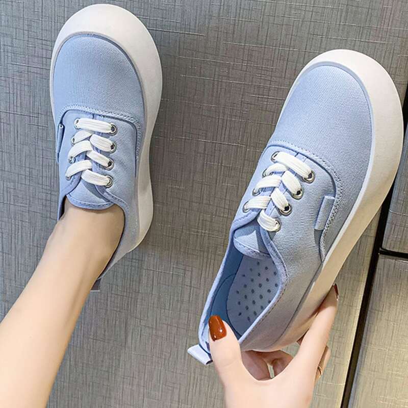 

Solid Lace-up Canvas Sneakers, Baby blue