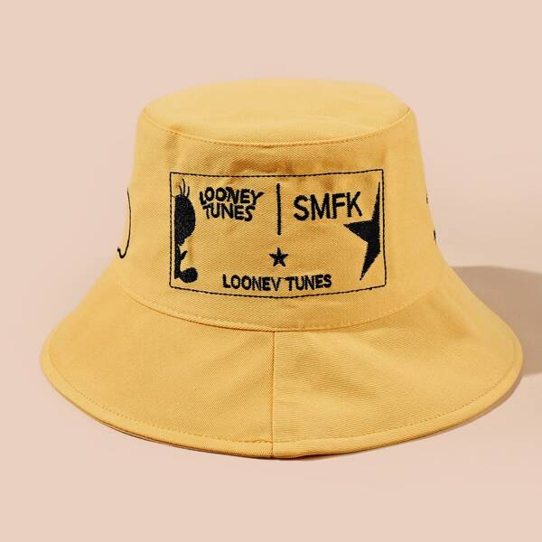 

Letter Embroidered Bucket Hat, Yellow