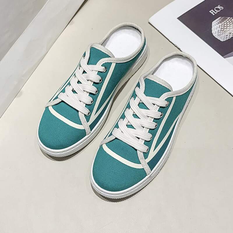 

Solid Lace-up Canvas Sneakers, Teal blue