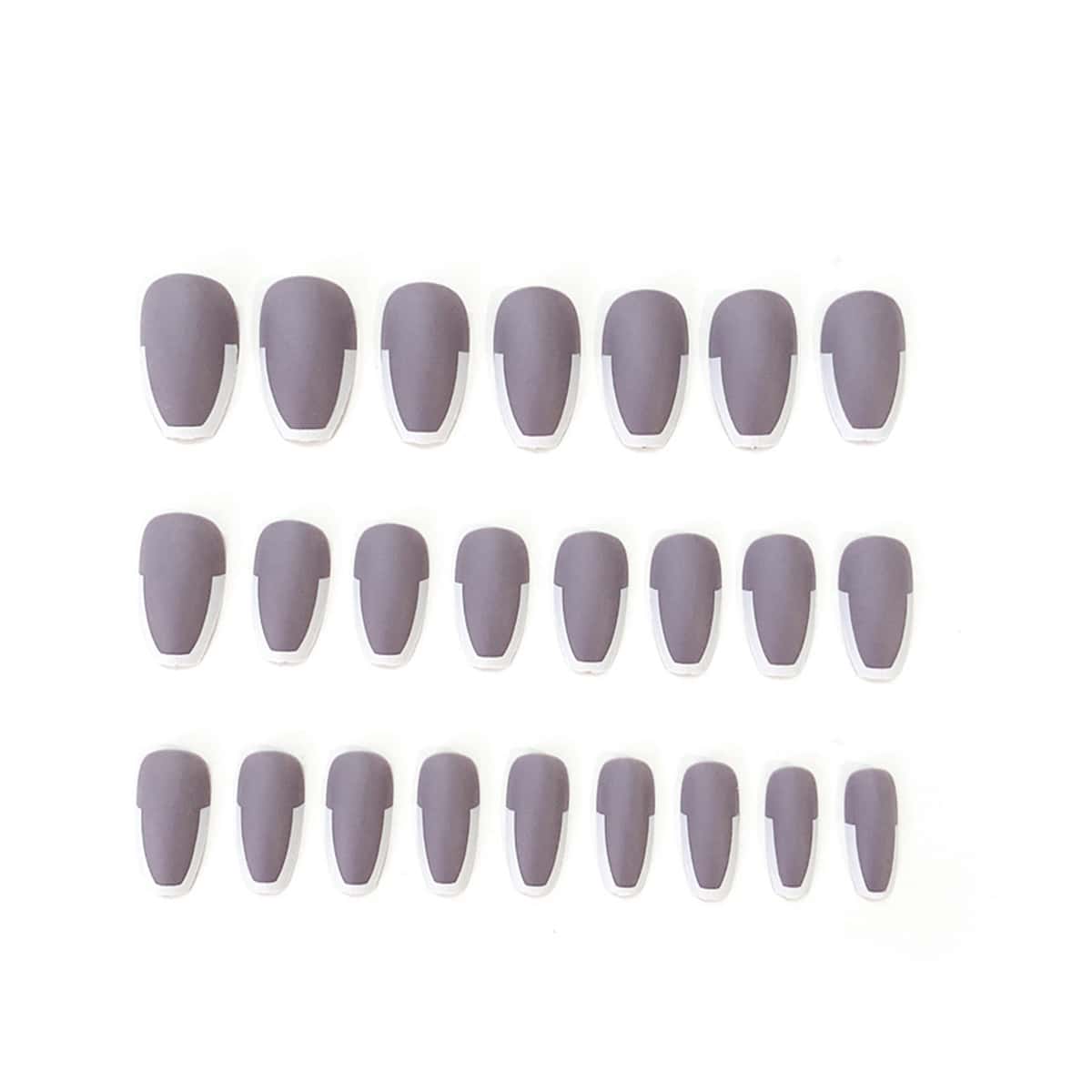

24pcs Colorblock Fake Nail, Grey