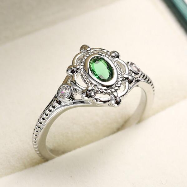 

Rhinestone Decor Ring, Green