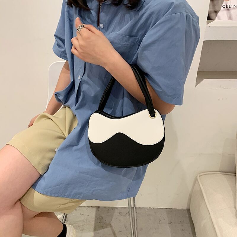 Colorblock Satchel Bag, Black and white