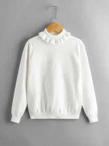 Girls Turtleneck Solid Jumper - White - View 1
