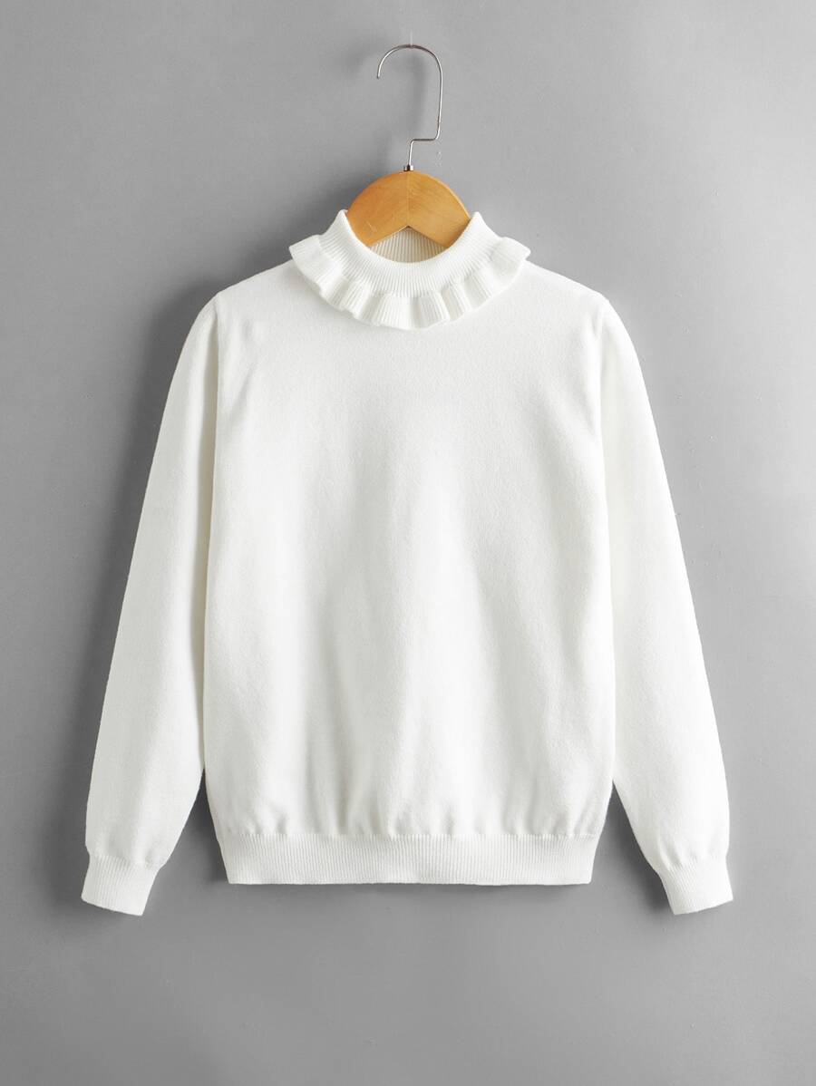 Girls Turtleneck Solid Jumper - White - View 1