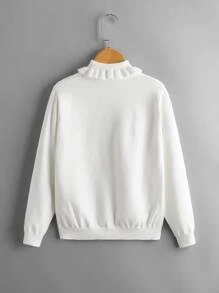 Girls Turtleneck Solid Jumper - White - View 2