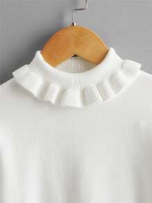 Girls Turtleneck Solid Jumper - White - View 3