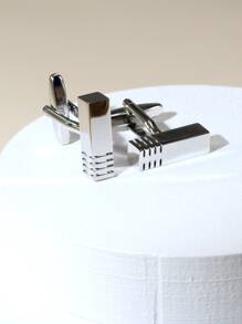 時尚流行男士金屬袖扣銅質首飾禮物和時尚外觀 - 銀色 - 查看 3