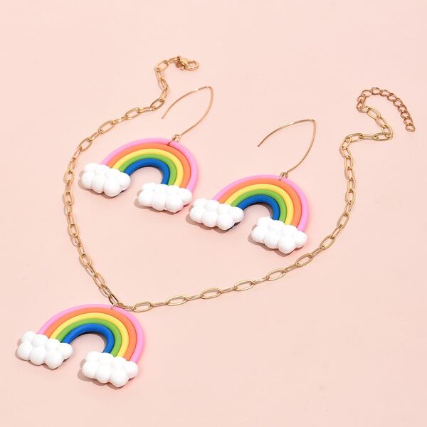 

Rainbow Charm Necklace & 1pair Drop Earrings, Multicolor