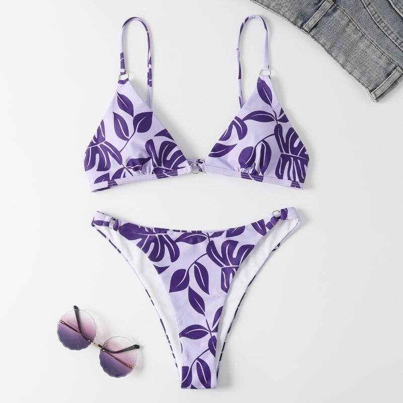 

Leaf Print Bikini Swimsuit, Purple