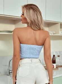 SHEIN VCAY Áo nữ Bất đối xứng Họa tiết hoa Boho - Màu xanh nhạt - Xem 2