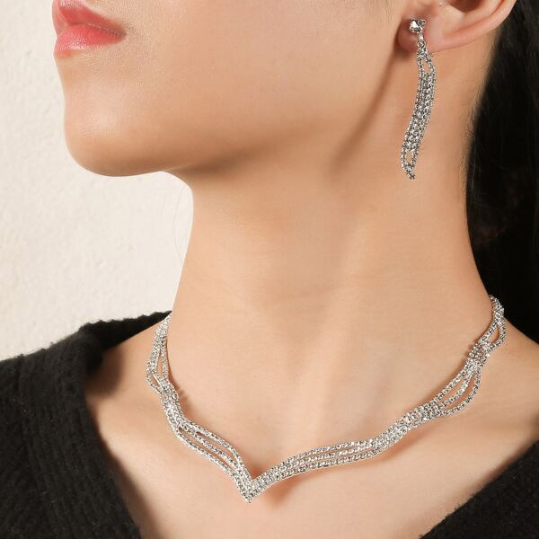 

3pcs Rhinestone Decor Jewelry Set, Silver
