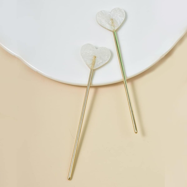 

2pcs Acrylic Heart Detail Hair Pin, White