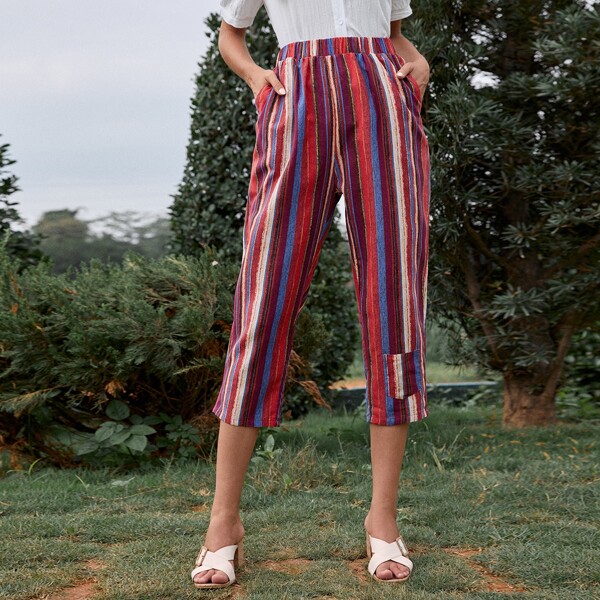 

Colorful Stripe Capris Pants, Multicolor