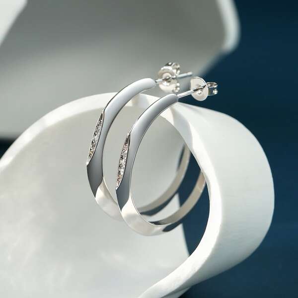 

Zircon Detail Gold Plated Hoop Earrings, Silver