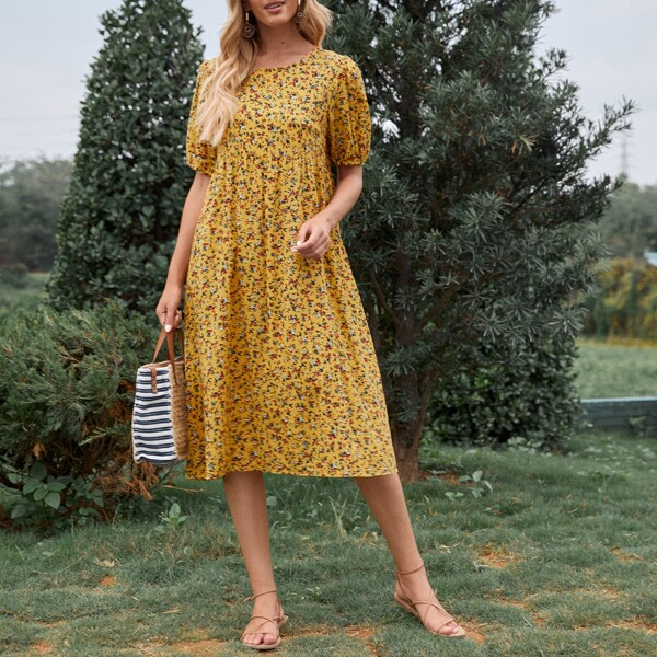 

Ditsy Floral Puff Sleeve Smock Dress, Multicolor