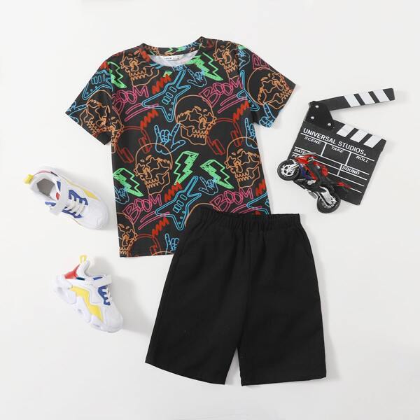 

Boys Pop Art Print Top & Shorts Set, Multicolor