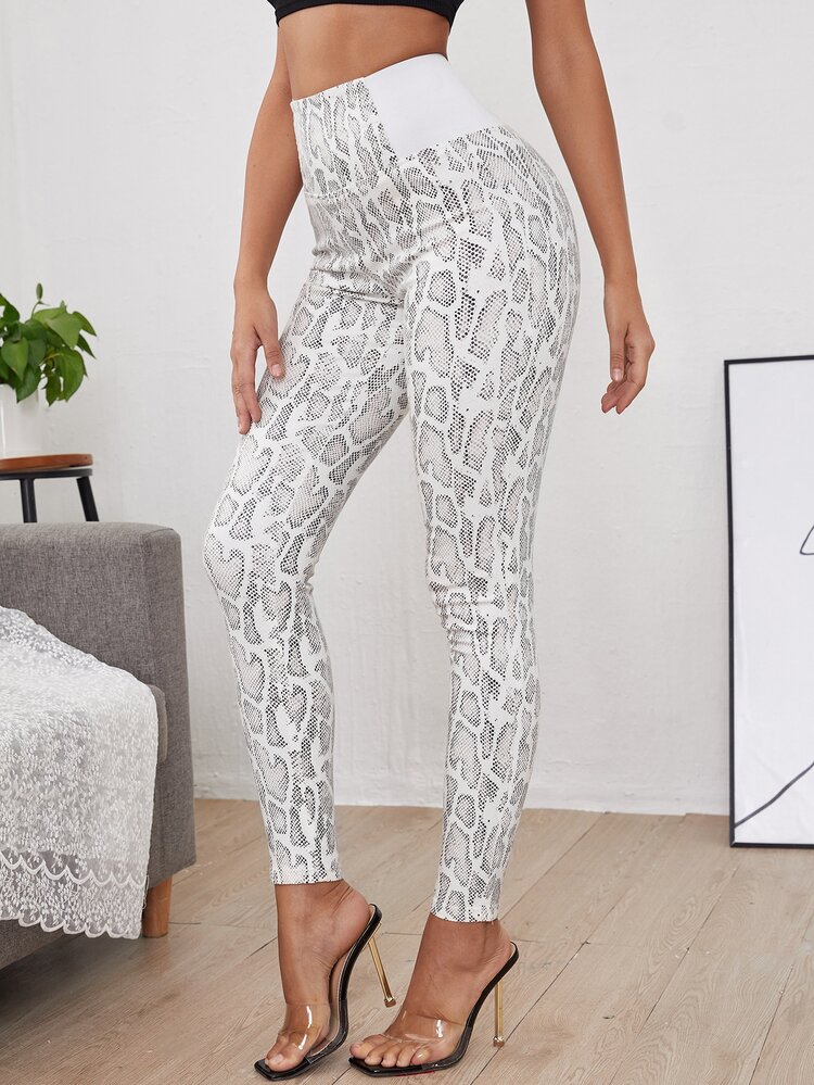 SHEIN Privé Wide Waistband Snakeskin Pattern Jeggings - Multicolor - View 1